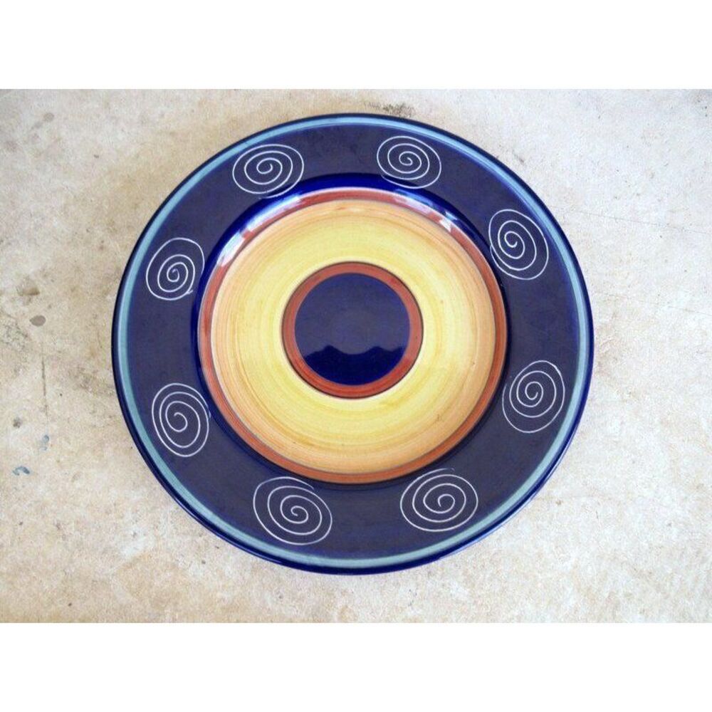 Pier 1 Italian Swirl Dinner‎ Plate Blue/Yellow Hand Painted Swirled Italy